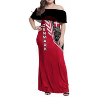 Denmark Flag Family Matching Off Shoulder Maxi Dress and Hawaiian Shirt with Viking Rune Pattern and Nordic Crest Design - Wonder Print Shop