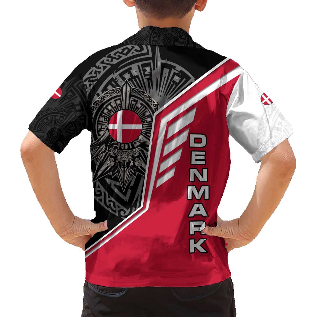 Denmark Flag Family Matching Off Shoulder Short Dress and Hawaiian Shirt with Viking Rune Pattern and Nordic Crest Design - Wonder Print Shop
