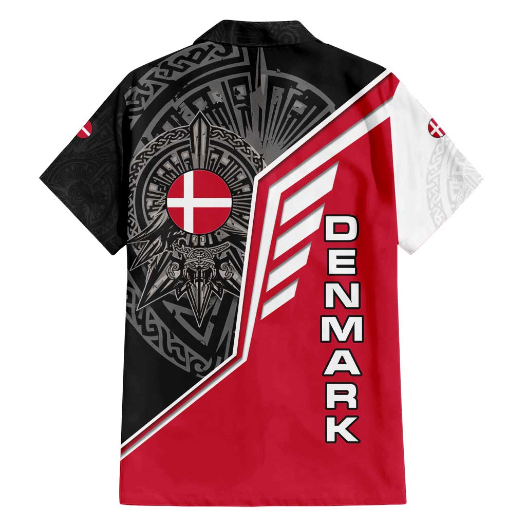 Denmark Flag Family Matching Off Shoulder Short Dress and Hawaiian Shirt with Viking Rune Pattern and Nordic Crest Design - Wonder Print Shop