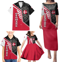 Denmark Flag Family Matching Puletasi and Hawaiian Shirt with Viking Rune Pattern and Nordic Crest Design - Wonder Print Shop
