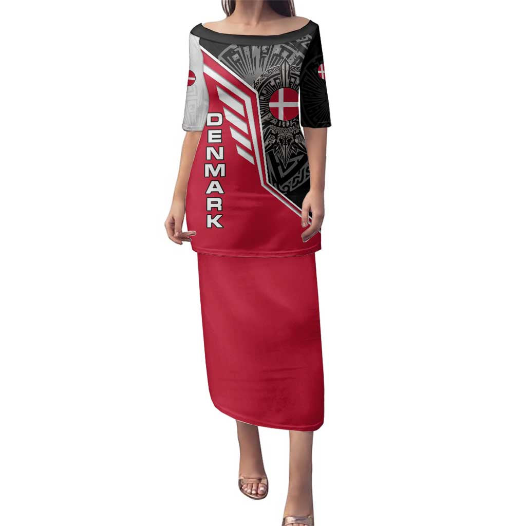 Denmark Flag Family Matching Puletasi and Hawaiian Shirt with Viking Rune Pattern and Nordic Crest Design - Wonder Print Shop