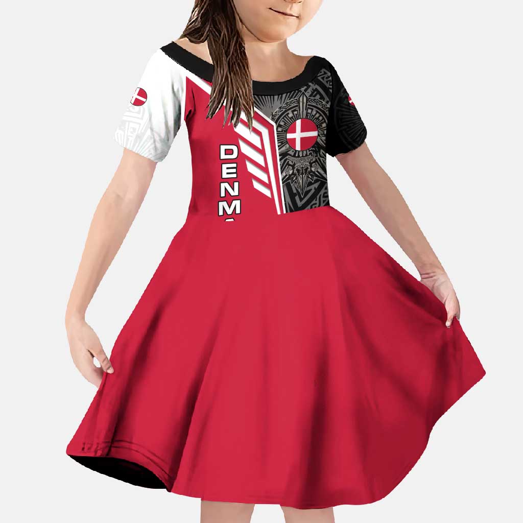 Denmark Flag Family Matching Short Sleeve Bodycon Dress and Hawaiian Shirt with Viking Rune Pattern and Nordic Crest Design - Wonder Print Shop