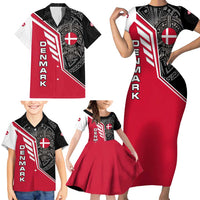 Denmark Flag Family Matching Short Sleeve Bodycon Dress and Hawaiian Shirt with Viking Rune Pattern and Nordic Crest Design - Wonder Print Shop