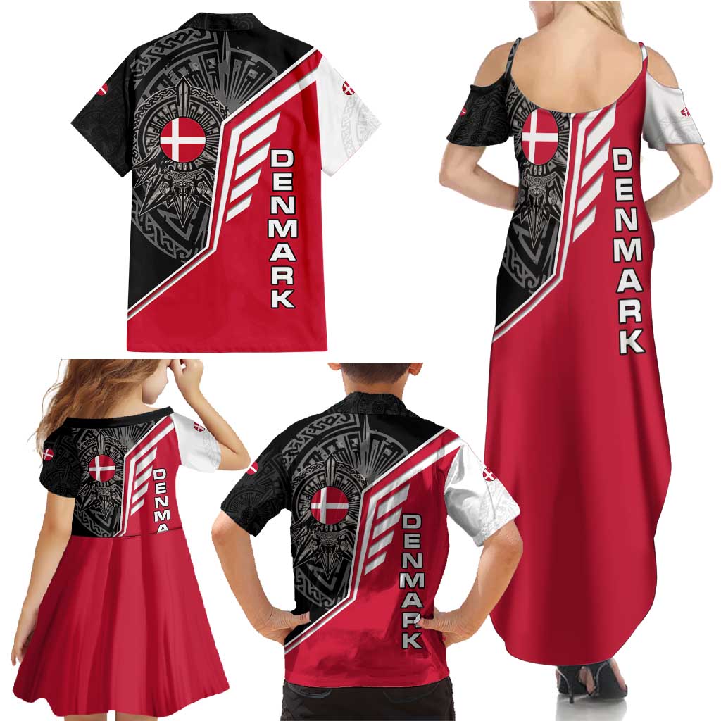 Denmark Flag Family Matching Summer Maxi Dress and Hawaiian Shirt with Viking Rune Pattern and Nordic Crest Design - Wonder Print Shop