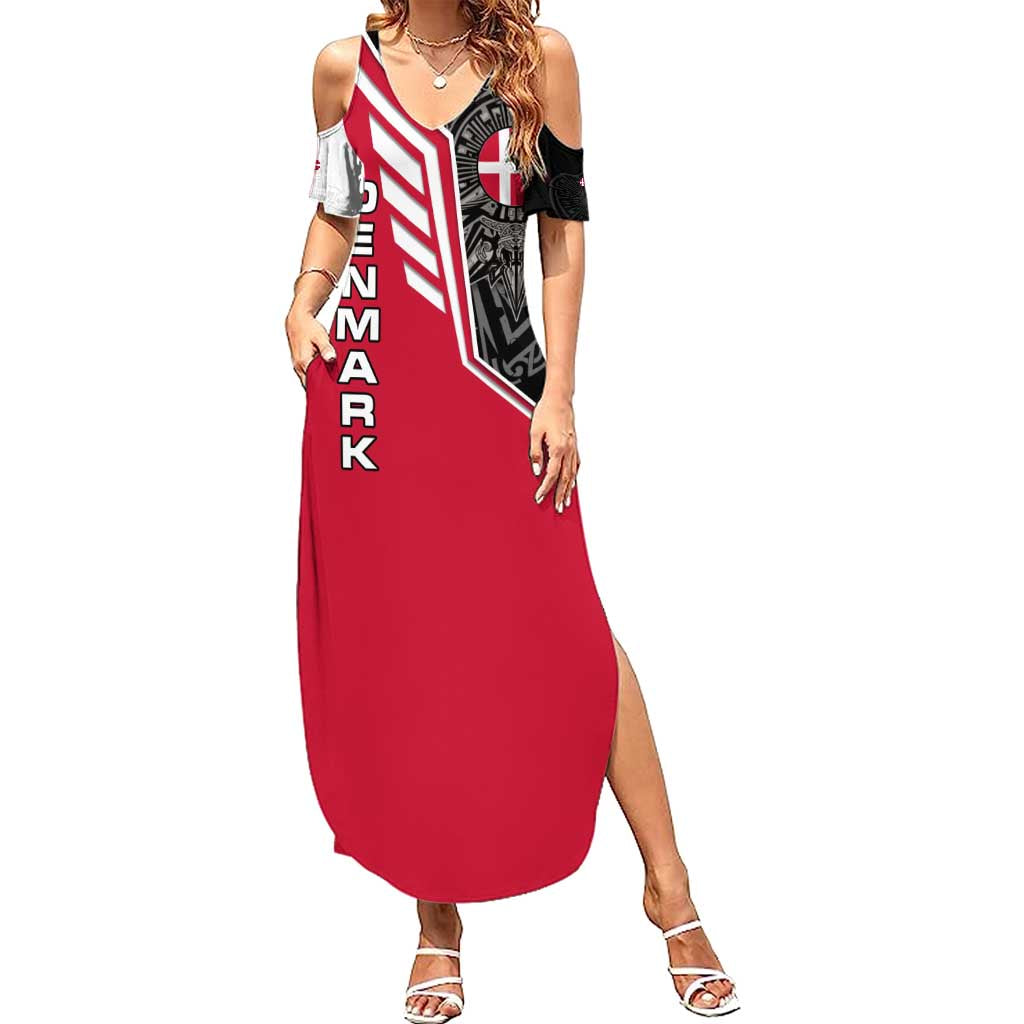 Denmark Flag Family Matching Summer Maxi Dress and Hawaiian Shirt with Viking Rune Pattern and Nordic Crest Design - Wonder Print Shop