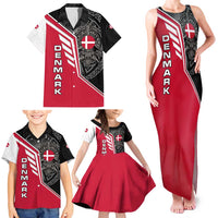 Denmark Flag Family Matching Tank Maxi Dress and Hawaiian Shirt with Viking Rune Pattern and Nordic Crest Design - Wonder Print Shop