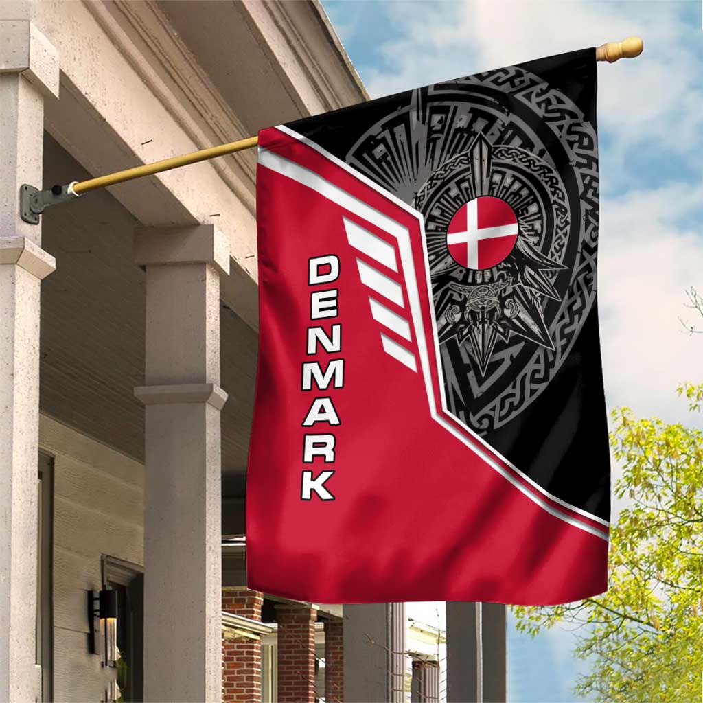 Denmark Flag Garden Flag with Viking Rune Pattern and Nordic Crest Design - Wonder Print Shop