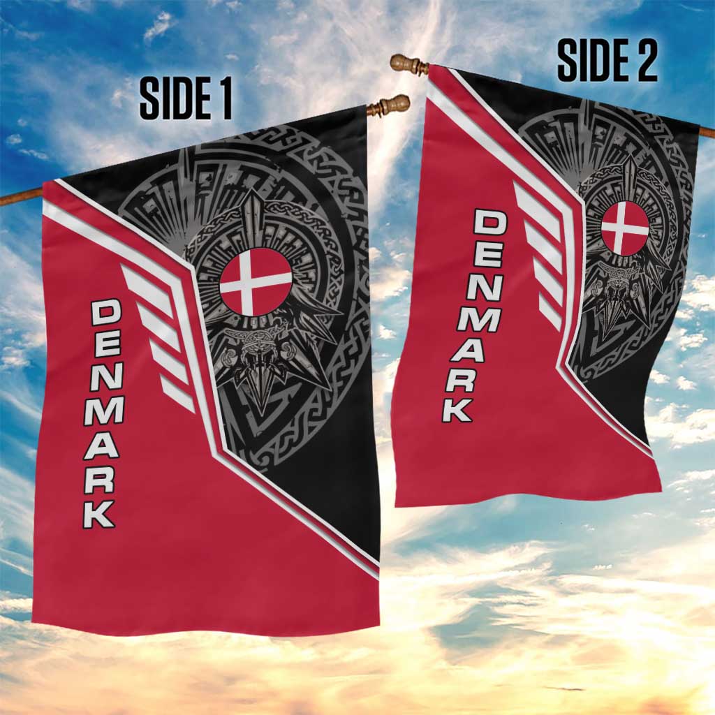 Denmark Flag Garden Flag with Viking Rune Pattern and Nordic Crest Design - Wonder Print Shop