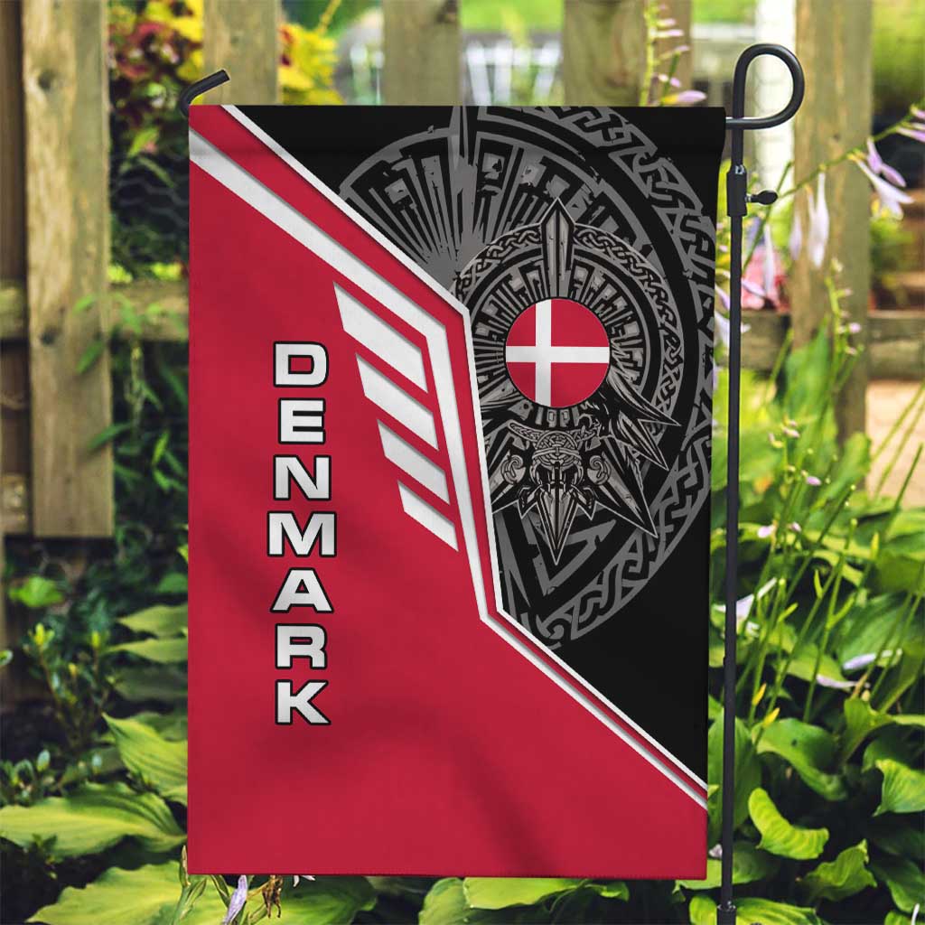 Denmark Flag Garden Flag with Viking Rune Pattern and Nordic Crest Design - Wonder Print Shop