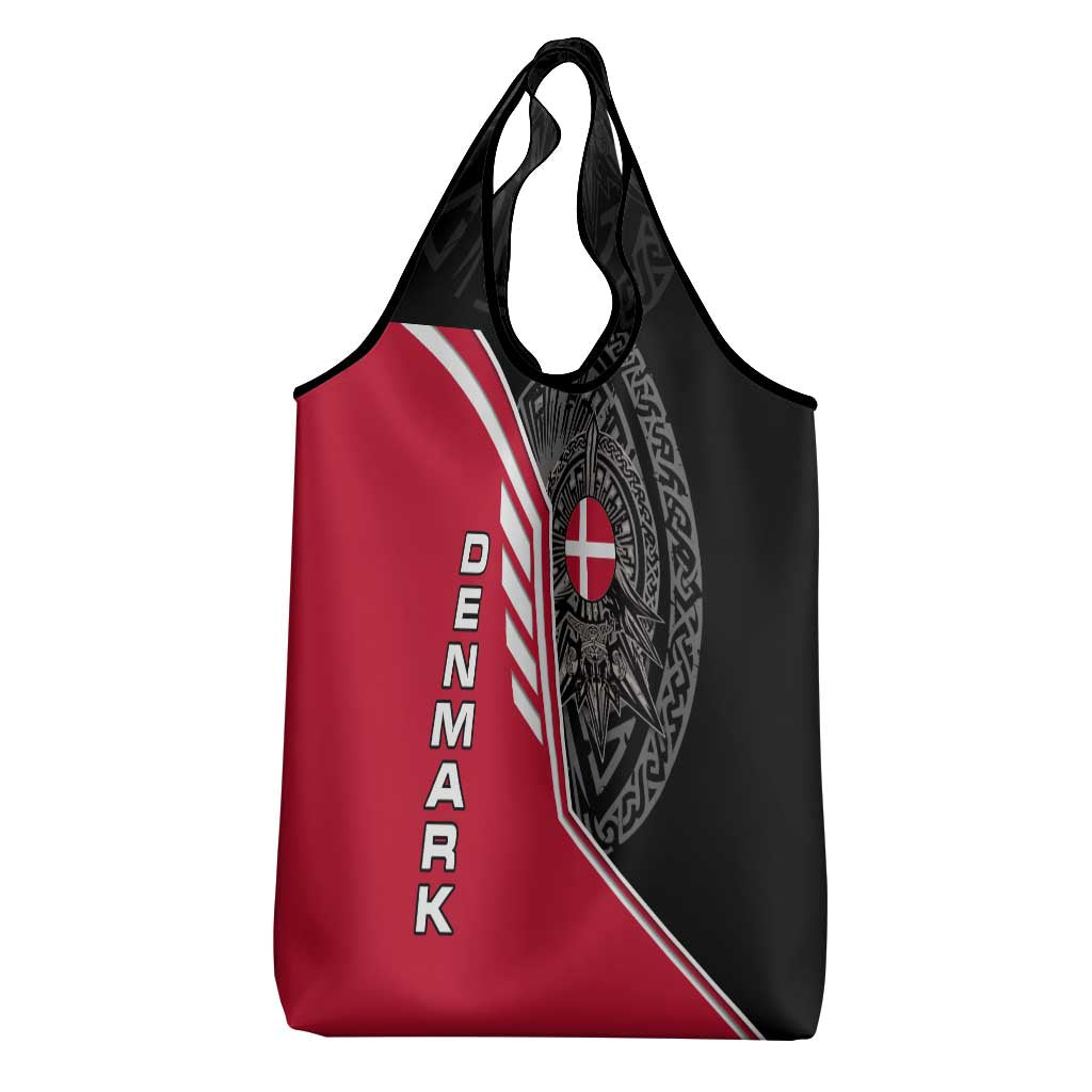 Denmark Flag Grocery Bag with Viking Rune Pattern and Nordic Crest Design - Wonder Print Shop
