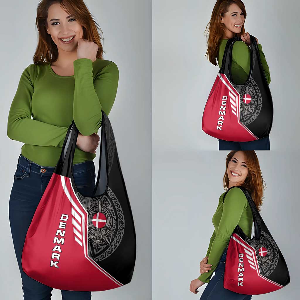 Denmark Flag Grocery Bag with Viking Rune Pattern and Nordic Crest Design - Wonder Print Shop