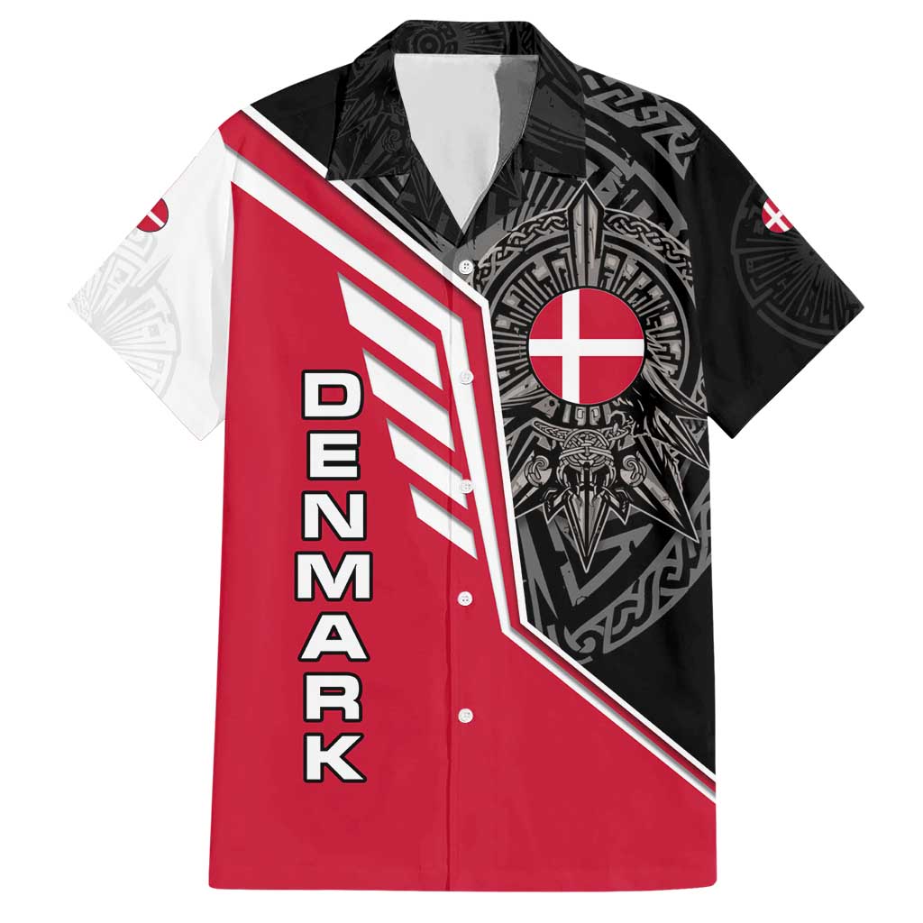 Denmark Flag Hawaiian Shirt with Viking Rune Pattern and Nordic Crest Design - Wonder Print Shop