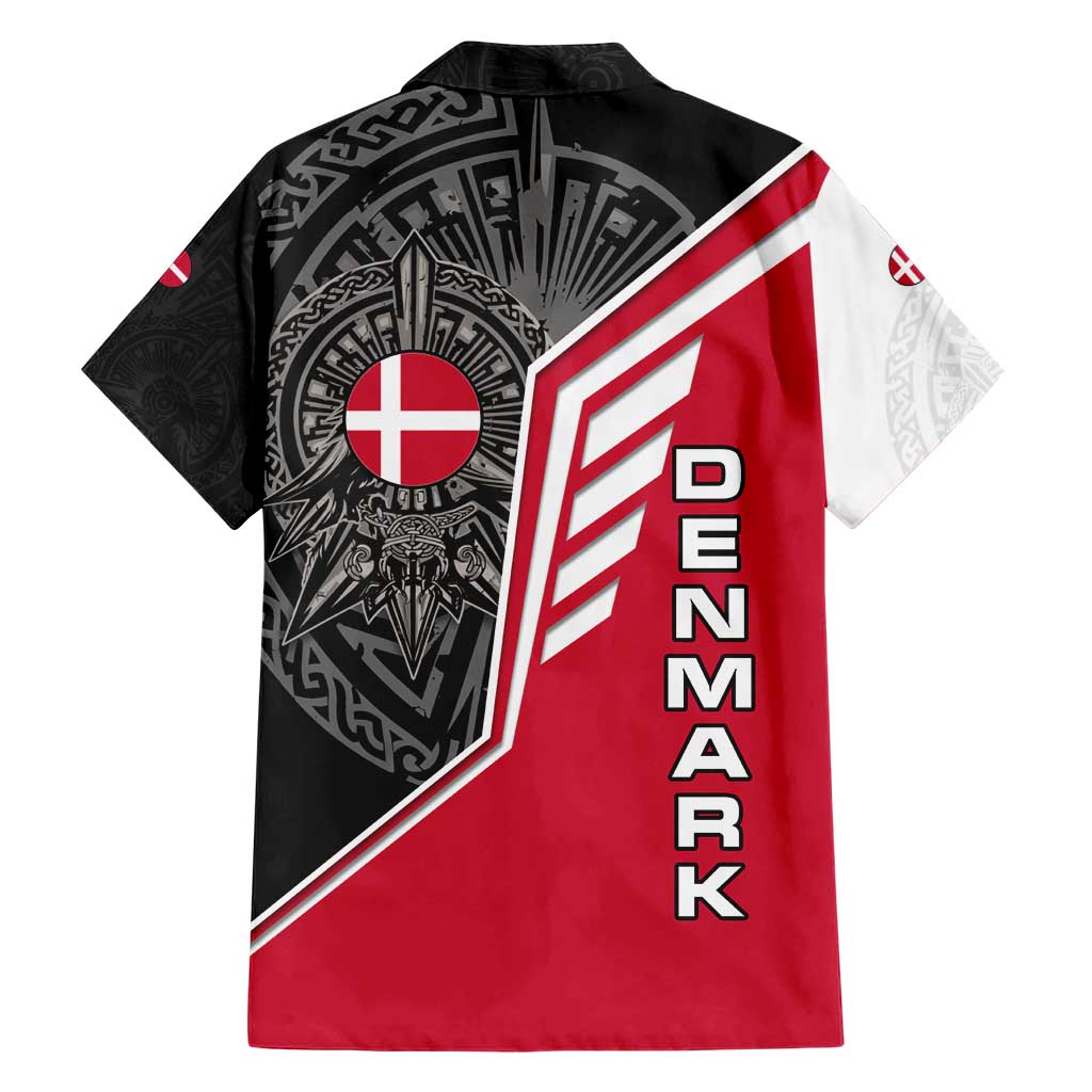 Denmark Flag Hawaiian Shirt with Viking Rune Pattern and Nordic Crest Design - Wonder Print Shop