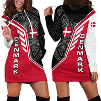 Denmark Flag Hoodie Dress with Viking Rune Pattern and Nordic Crest Design - Wonder Print Shop