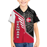 Denmark Flag Kid Hawaiian Shirt with Viking Rune Pattern and Nordic Crest Design - Wonder Print Shop