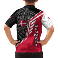 Denmark Flag Kid Hawaiian Shirt with Viking Rune Pattern and Nordic Crest Design - Wonder Print Shop