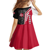 Denmark Flag Kid Short Sleeve Dress with Viking Rune Pattern and Nordic Crest Design - Wonder Print Shop