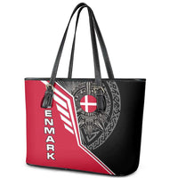 Denmark Flag Leather Tote Bag with Viking Rune Pattern and Nordic Crest Design - Wonder Print Shop