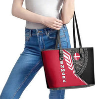 Denmark Flag Leather Tote Bag with Viking Rune Pattern and Nordic Crest Design - Wonder Print Shop