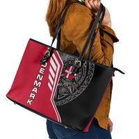 Denmark Flag Leather Tote Bag with Viking Rune Pattern and Nordic Crest Design - Wonder Print Shop
