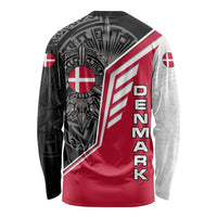 Denmark Flag Long Sleeve Shirt with Viking Rune Pattern and Nordic Crest Design - Wonder Print Shop