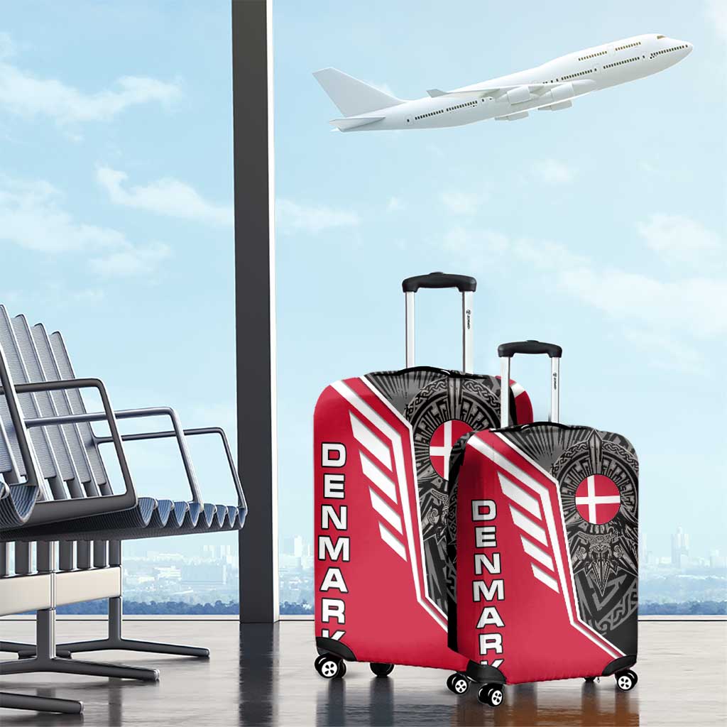 Denmark Flag Luggage Cover with Viking Rune Pattern and Nordic Crest Design - Wonder Print Shop