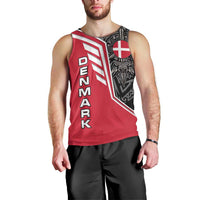 Denmark Flag Men Tank Top with Viking Rune Pattern and Nordic Crest Design - Wonder Print Shop