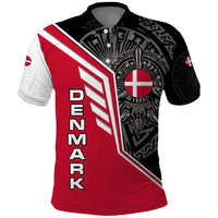 Denmark Flag Polo Shirt with Viking Rune Pattern and Nordic Crest Design - Wonder Print Shop