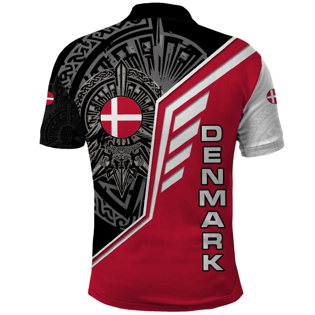 Denmark Flag Polo Shirt with Viking Rune Pattern and Nordic Crest Design - Wonder Print Shop