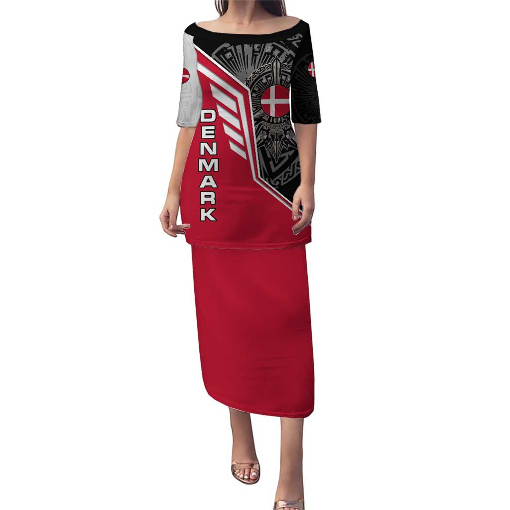 Denmark Flag Puletasi with Viking Rune Pattern and Nordic Crest Design - Wonder Print Shop