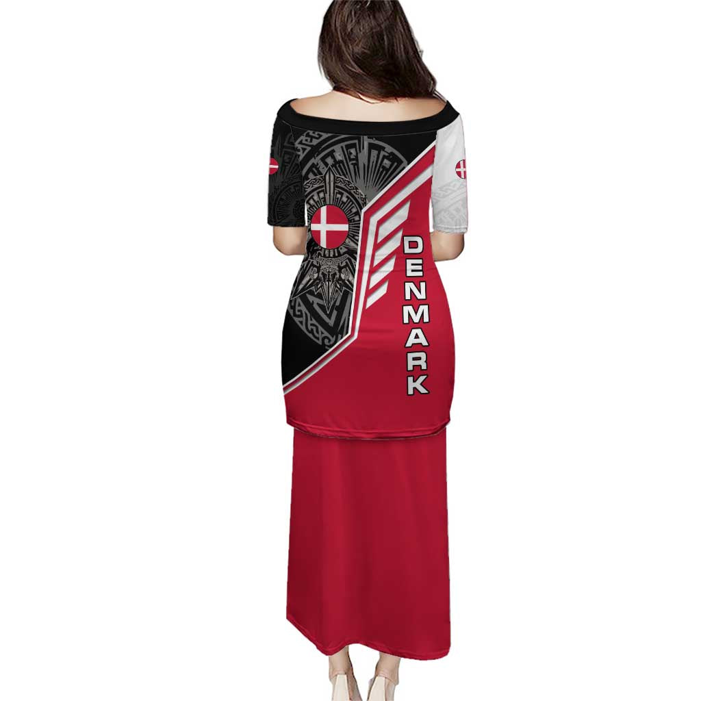 Denmark Flag Puletasi with Viking Rune Pattern and Nordic Crest Design - Wonder Print Shop