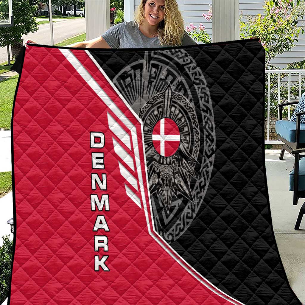 Denmark Flag Quilt with Viking Rune Pattern and Nordic Crest Design - Wonder Print Shop