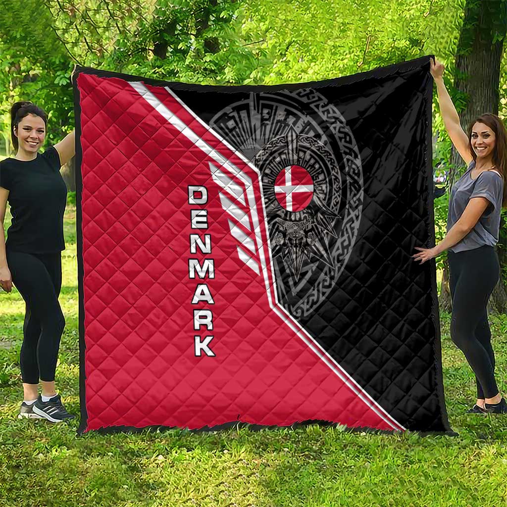 Denmark Flag Quilt with Viking Rune Pattern and Nordic Crest Design - Wonder Print Shop