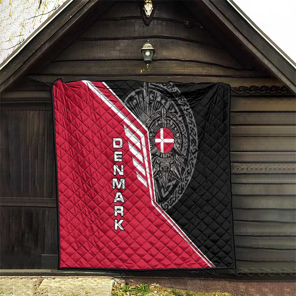Denmark Flag Quilt with Viking Rune Pattern and Nordic Crest Design - Wonder Print Shop