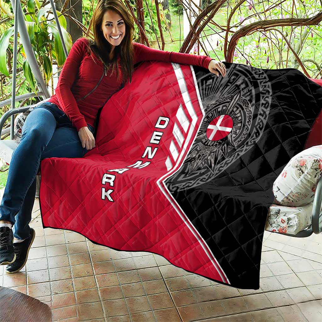 Denmark Flag Quilt with Viking Rune Pattern and Nordic Crest Design - Wonder Print Shop