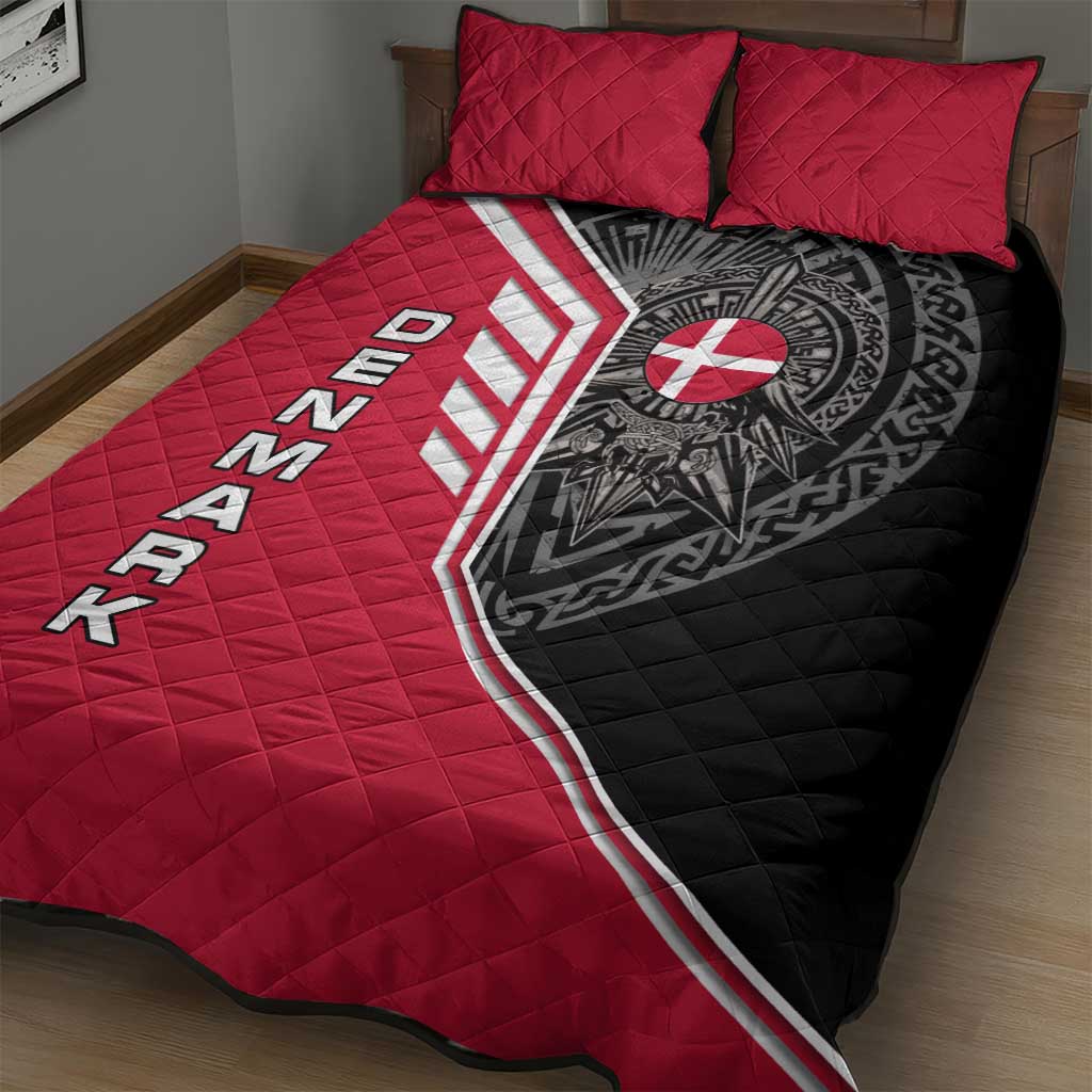 Denmark Flag Quilt Bed Set with Viking Rune Pattern and Nordic Crest Design - Wonder Print Shop