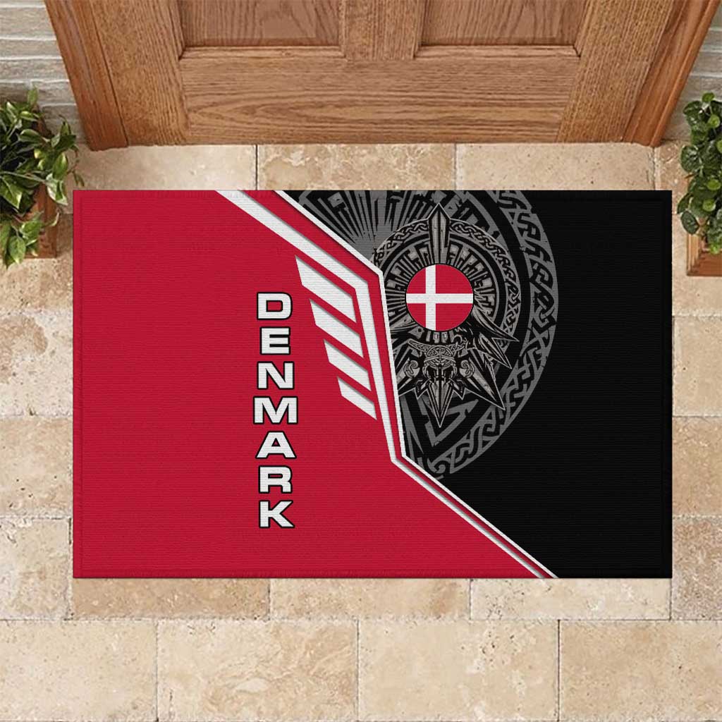 Denmark Flag Rubber Doormat with Viking Rune Pattern and Nordic Crest Design - Wonder Print Shop