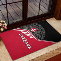 Denmark Flag Rubber Doormat with Viking Rune Pattern and Nordic Crest Design - Wonder Print Shop