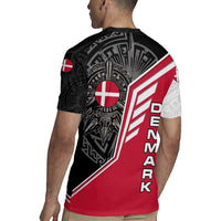 Denmark Flag Rugby Jersey with Viking Rune Pattern and Nordic Crest Design - Wonder Print Shop
