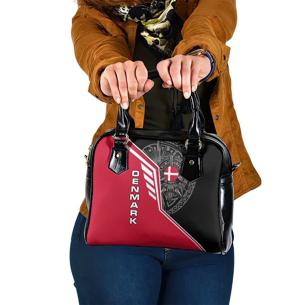 Denmark Flag Shoulder Handbag with Viking Rune Pattern and Nordic Crest Design - Wonder Print Shop