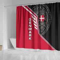 Denmark Flag Shower Curtain with Viking Rune Pattern and Nordic Crest Design - Wonder Print Shop