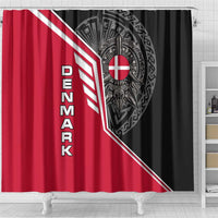 Denmark Flag Shower Curtain with Viking Rune Pattern and Nordic Crest Design - Wonder Print Shop