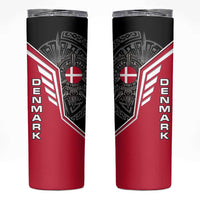 Denmark Flag Skinny Tumbler with Viking Rune Pattern and Nordic Crest Design - Wonder Print Shop