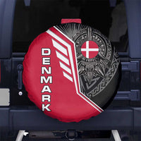 Denmark Flag Spare Tire Cover with Viking Rune Pattern and Nordic Crest Design - Wonder Print Shop