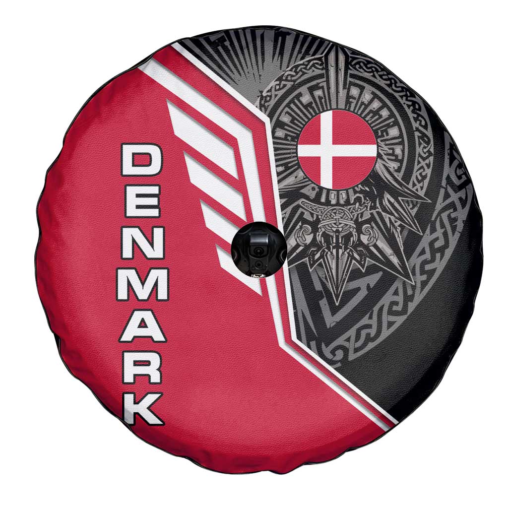 Denmark Flag Spare Tire Cover with Viking Rune Pattern and Nordic Crest Design - Wonder Print Shop