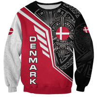 Denmark Flag Sweatshirt with Viking Rune Pattern and Nordic Crest Design - Wonder Print Shop