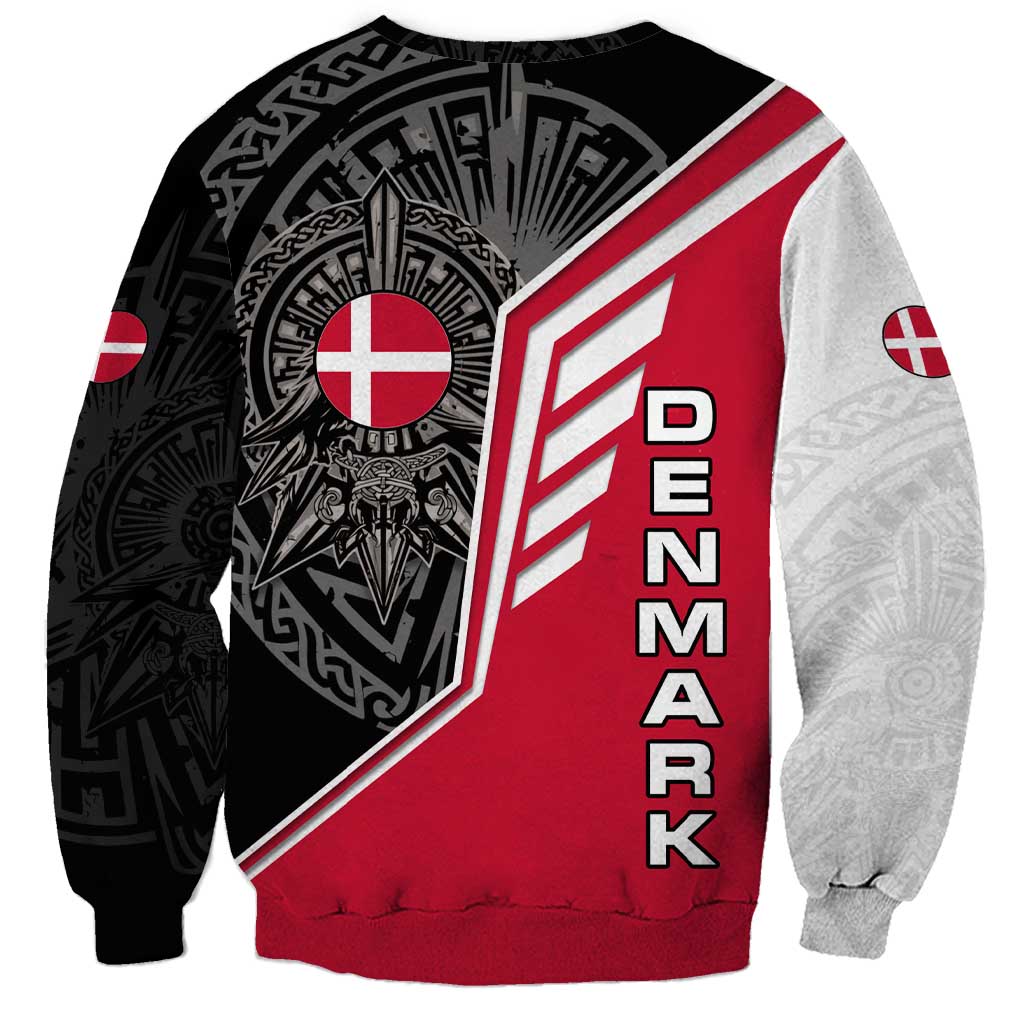 Denmark Flag Sweatshirt with Viking Rune Pattern and Nordic Crest Design - Wonder Print Shop