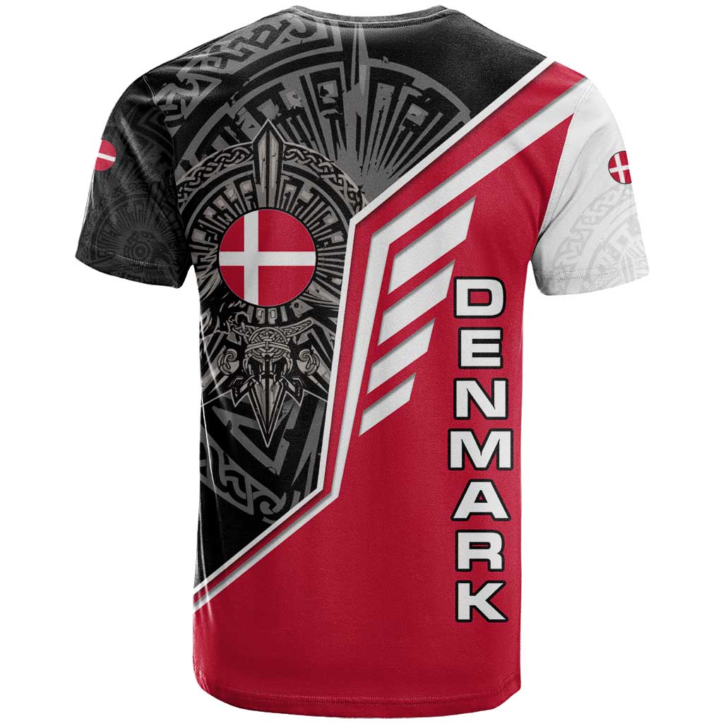 Denmark Flag T Shirt with Viking Rune Pattern and Nordic Crest Design - Wonder Print Shop