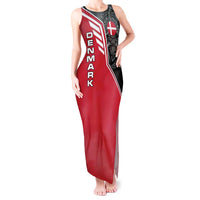 Denmark Flag Tank Maxi Dress with Viking Rune Pattern and Nordic Crest Design - Wonder Print Shop