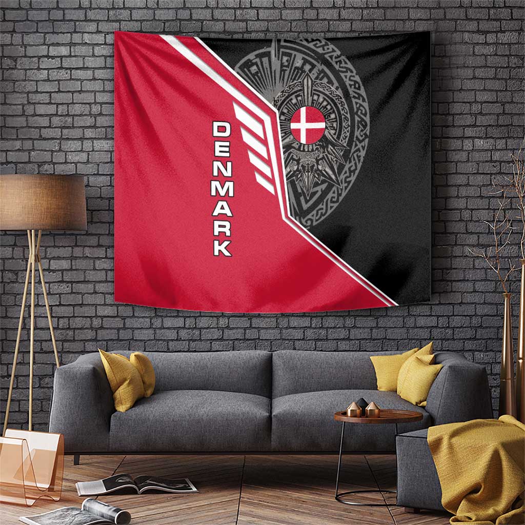 Denmark Flag Tapestry with Viking Rune Pattern and Nordic Crest Design - Wonder Print Shop